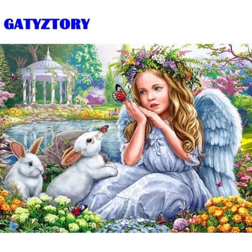 GATYZTORY Painting By Number Rabbit Girl Kits Drawing On Canvas Painting By Numbers Portrait HandPainted Picture Art Gift Home D