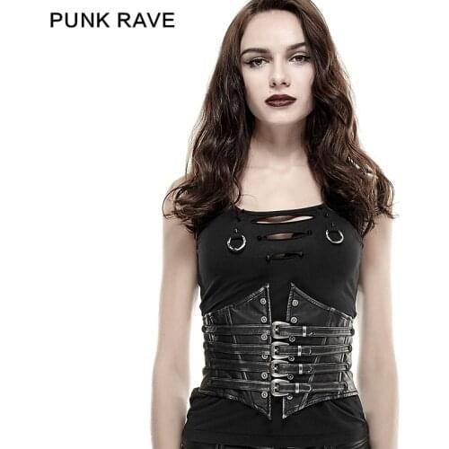 PUNK RAVE Steampunk Female Accessories Slim Body Shaper Buckle Loops Girdle Vintage Inelastic Leather Unisex Girdle Hand-Rubbed