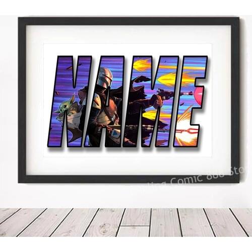 Personalized Star Wars Name Art Word Printing Darth Vader Mandalorian Character Poster Canvas Painting Customizable Wall Decor