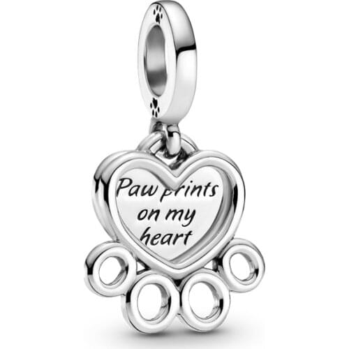 Fits Pandora Bracelets Original 925 Charms Sterling Silver Hearts & Paw Print Dangle Beads for Jewelry Making Kralen 2021 New