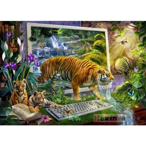 Full 5D DIY Square Diamond Painting Cross Stitch -Tiger world- 3d Round Embroidery Mosaic Resin Home Decor Gift WW-9999