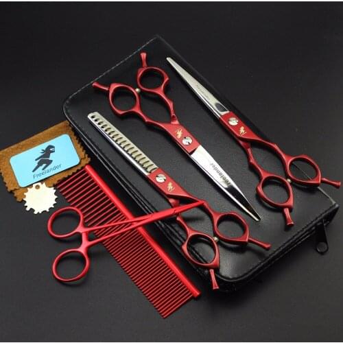 6.5 inch Professional Pet scissors Straight+Curved+Thinning Scissors+Steel comb+forcep for dog grooming
