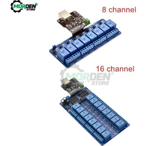 8/16 Channel Relay Is Ethernet Controller Board. RJ45 Interface Ethernet Control Module Lan Wan Network Web Server Port