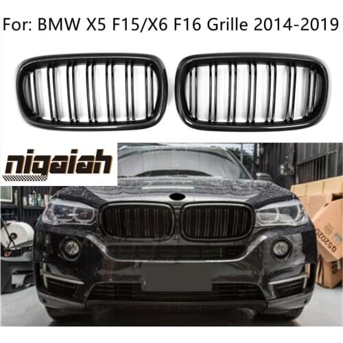 1 Pair Rear Carbon Fiber Front Bumper Grill for BMW X5 X6 Series F15 F16 2015-2018 Dual Slats 2-Line ABS Carbon Fiber Grille