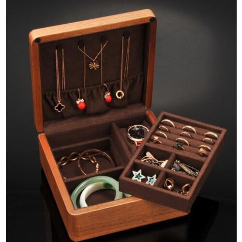 Luxury Jewelry Box Multi-function Mahogany Wood 2-Grids Watch Storage Box Case Holder Earring Ring Necklace Jewelry Organizer
