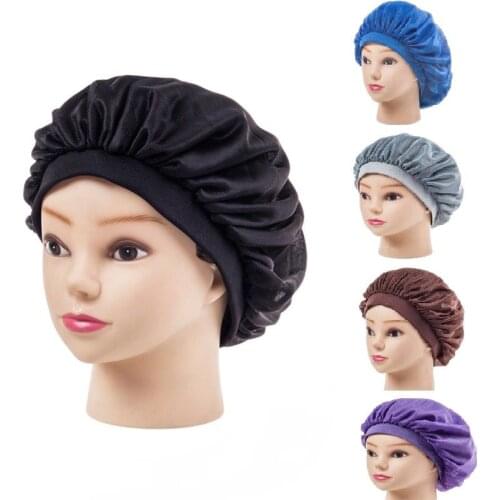 Wide Adjust TRICOT FABRIC Bonnet HairStyling Cap Short Hair Care Women Night Sleeping Hat Silk Head Wrap Shower Cap