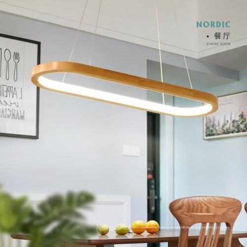 Nordic Solid Wood Restaurant Chandelier Simple LED Personalized & Creative Bar Counter Library Dining Room Long Strip Lamps