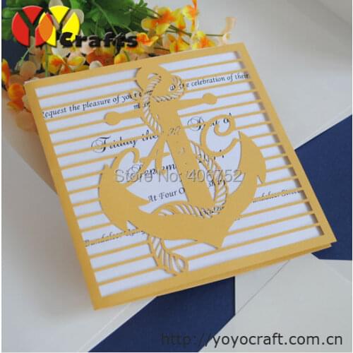 Discount 15pcs natural sea style pearl gold laser cut romantic wedding invitation cards(laser cut card only)