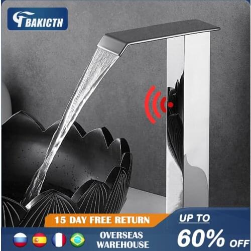 Bakicth Smart Sensor Waterfall Basin Faucet Automatic Sensor Faucet Touchless Sink Basin Hot Cold Water Mixer Crane Bath Faucet