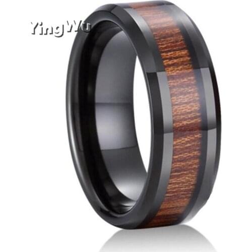 Yingwu High Quality Vintage Stainless Steel Rings for Women Wood Rings Boho Couple Wedding Engagement Rings Men Fashion Jewelry