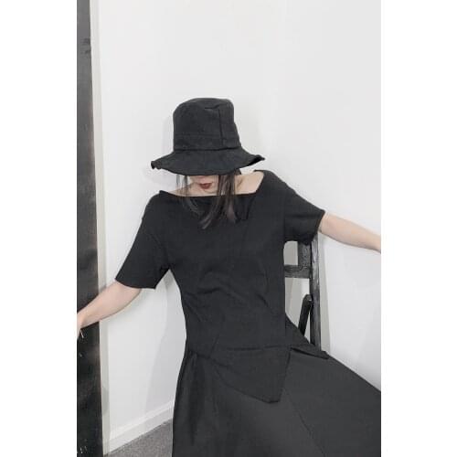 Women White Asymmetrical Split Joint T-shirt New Round Neck Short Sleeve Fashion Tide Spring Autumn 2020 19A-a662