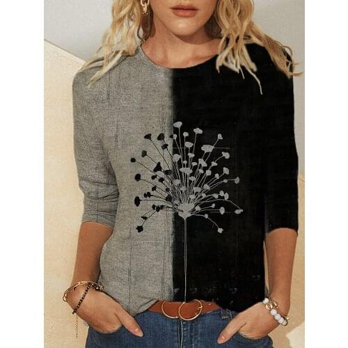 Womens T-shirt Spring Long Sleeve Top Fashion Printing O-neck Casual Shopping Loose Pullover 2021 New Oversized Streetwear