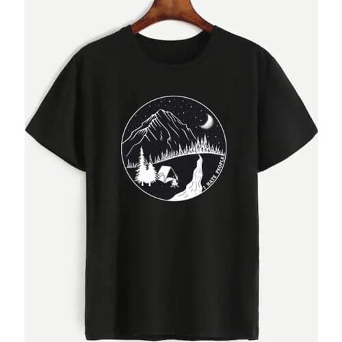 I Hate People Black Adventure T-shirt Casual Women Sun Moon Graphic Funny Tees Tops Fashion Unisex O-Neck Hiking Outdoor Tshirt