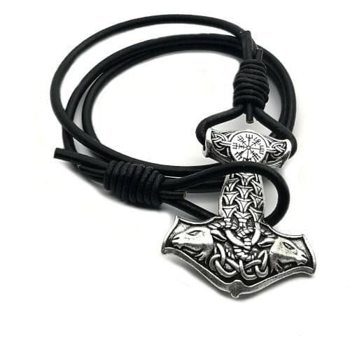 Nordic Viking Warrior Bracelet Goat Thor God Hammer Amulet Rune Bracelet Leather Rope Bracelet Couple Jewelry Mens Gift