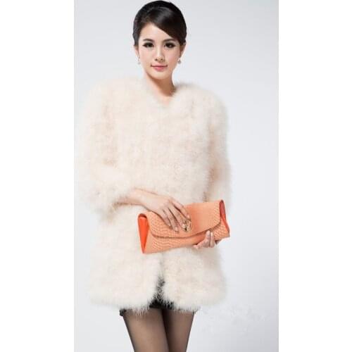 Winter fur coat of natural ostrich feather fur autumn winter warm thick fashion fur outwear blue pink 8 colors 71cm length C129