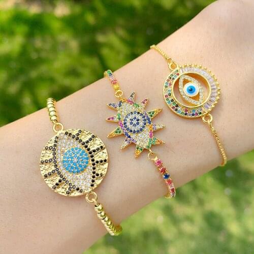 Gold Evil Eye Bracelet for Women CZ Rainbow Turkish Copper Inlay Zircon Blue crystal Bracelet Girls Evil Eye Jewelry wholesale