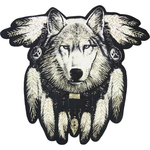 1Pcs Hot Super Big Big Size Embroidery Sequins Applique Patches Cool Wolf Sew on Patches for Clothes DIY Patch