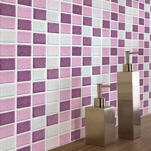 18Pcs Anti-oil Pink Mosaic Self Adhesive Tile Wall Sticker for Kitchen Bathroom Decor