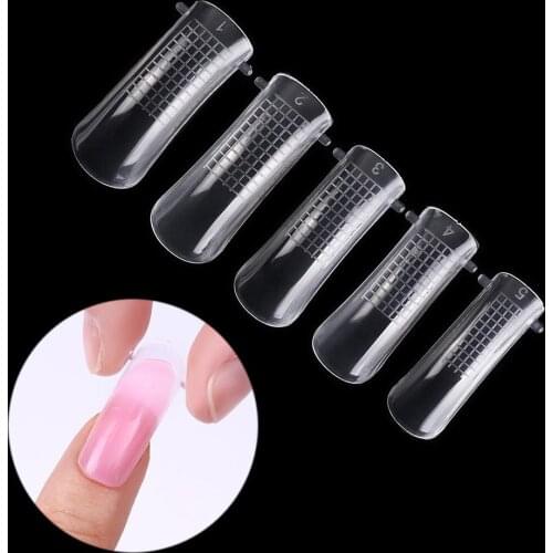 20/100pcs Gel False Nail Tips Clear Cover Acrylic Nail Mold Mixed Size False Nails with Scale Tool Crystal Extension Nails