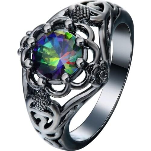 2016 rainbow black gold-color ring with AAA colorful crystal paved high quality jewelry wedding ring for women Distribution