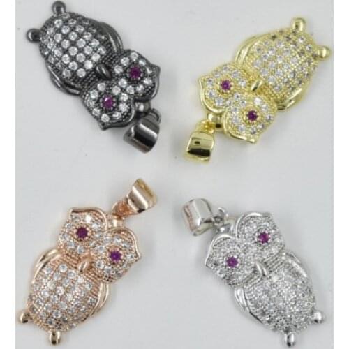 21*12mm owl crystal micro pave cz zircon cubic zirconia beads copper silver gold black plated Pendant accessories ryty4
