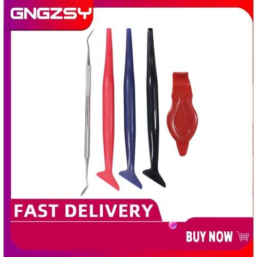5pcs Car Wrap Install Scraper Tools Long Handle Soft Vehicle Fiber Vinyl Film Sticker Wrapping Auto Styling Squeegees B18-5