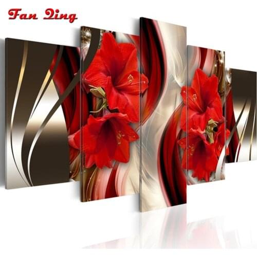 5D DIY Diamond Painting Red Abstract Lilies Flower Modern Home Decor Full Square/Round Rhinestone Embroidery Cross Stitch