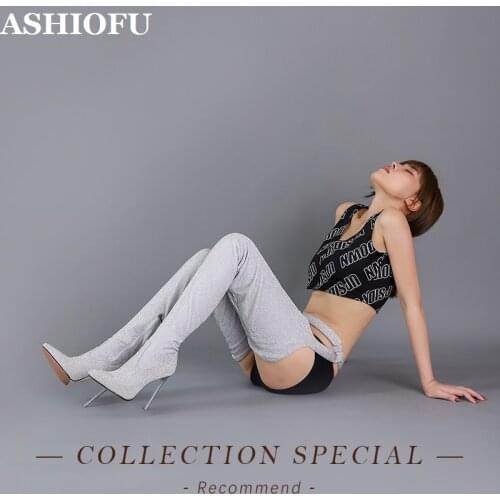 ASHIOFU 2020 Hot Sale Real Photos Womens Over Knee Boots Shinny Silver Fashion Pole Dance Long Boots Sexy Evening Stiletto Boot