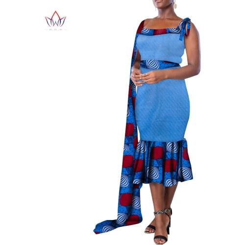 Bazin Riche African Traditional Dresses for Women Dashiki Print Strap Dresses Vestidos Women Party African Women Clothing WY8988