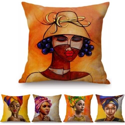 Black Girl Africa Beauty Fashion African Woman Oil Painting Art Decorative Throw Pillow Case Cotton Linen Sofa Cushion Cover