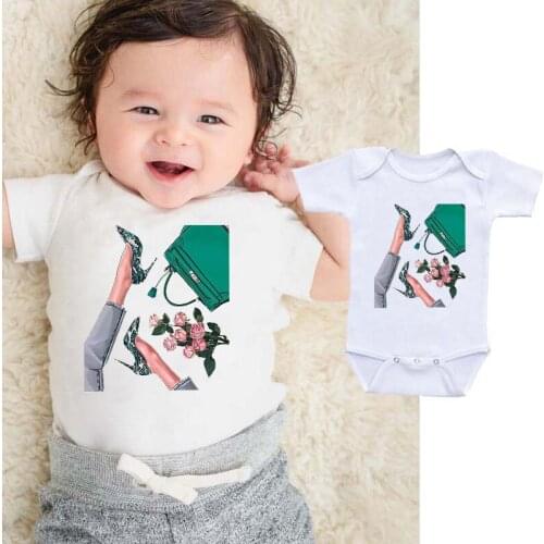 Summer Baby Boys Girls Short Sleeve Fashion Print Cartoon Clothes Infant Toddler Bodysuit Playsuit White Tees