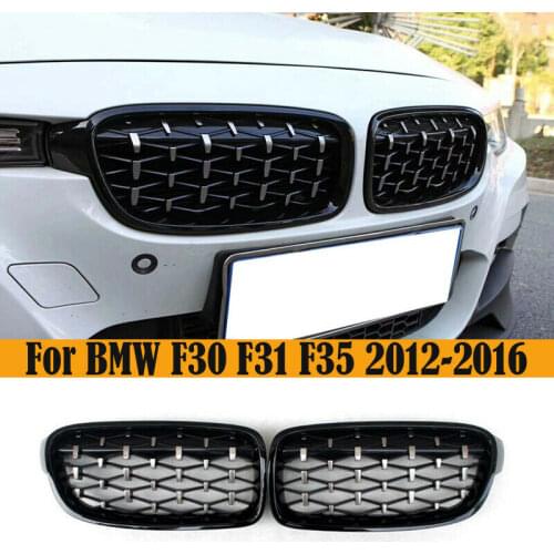 Gloss Black Kidney Grill Grilles Chrome Diamond For BMW F30 F31 3 Series 2012-2017