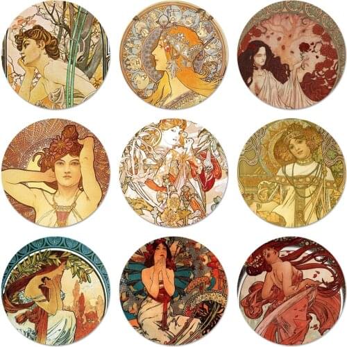 Art poster ALPHONSE MUCHA Icons Pins Badge Decoration Brooches Metal Badges For Backpack Decoration