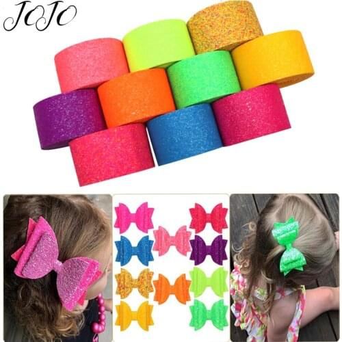 JOJO BOWS 75mm 2y Sparkly Glitter Ribbon For Crafts Solid Fluorescent Tape For Needlework DIY Hair Bows Sewing Webbing Material