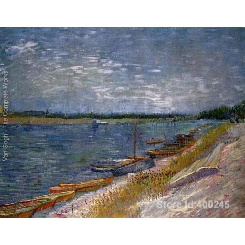 Online Art Gallery Vincent Van Gogh Handmade oil paintings View Of A River With Rowing Boats High quality