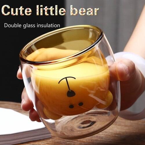 Creative Cute Bear Double-layer Coffee Mug Double Glass Cup Carton Animal Milk Glass Lady Cute Gift Christmas gift