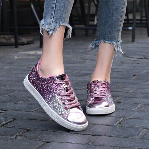 Women Casual Sneakers Bling Sequins Shoes Girl Glitter Vulcanize Shoes Female Board Shoes Breathable Lace Up Outdoor Sport Shoes