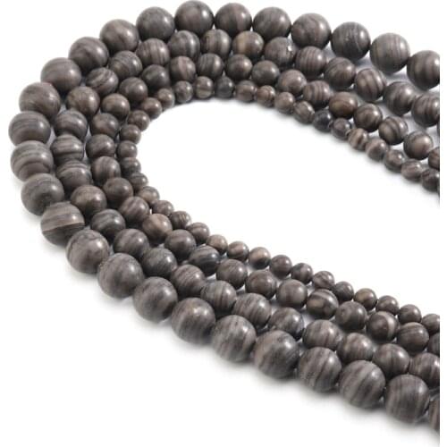 Xinyao Smooth Black Wood Grain Natural Stone Beads Round Loose Beads for Jewelry Making Bracelet