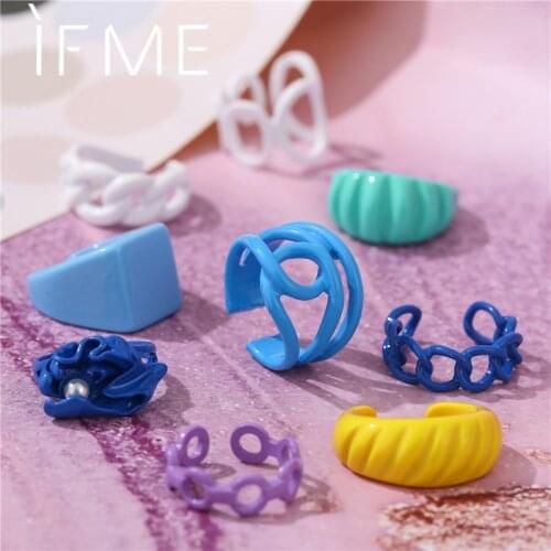9PCS/Set Chunky Funky Hyperbole Metal Enamel Open Rings for Women Girl Solid Color Creative Personality Finger Ring Jewelry New