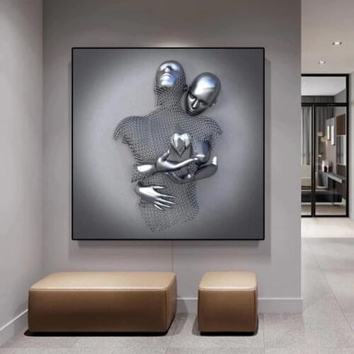 Metal Figure Sculpture Art Canvas Painting Wall Art Posters and Prints Romantic Statue Picture for Living Room Home Decor Quadro