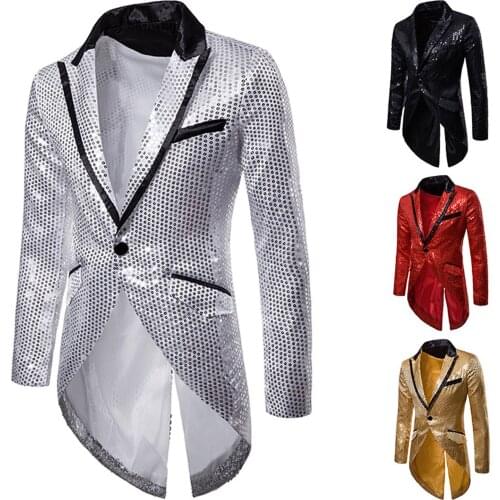 Fashion Mens Sequin Embellished Design Prom Tuxedo Party Lapel Single Button Suit Long Sleeve Coat Outwear Chaqueta Hombre#g3