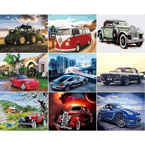 DIY Oil Painting By Numbers Car Tractor Bus Train Colorful Paint Canvas Paint Art Pictures Home Decor