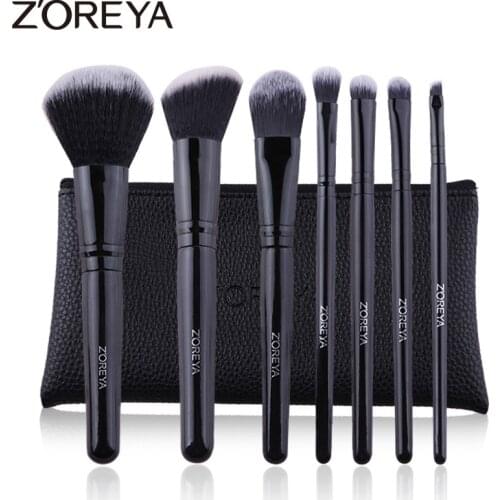 ZOREYA 7PCS Professional Makeup Brushes Set Black Classic Wooden Handle Make Up Brush Set Blush Foundation Powder Cosmetic Tools