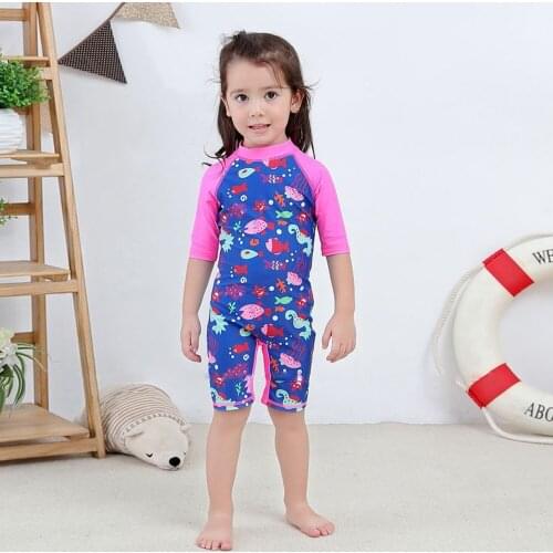 2021 New Summer Children Swimsuit Girl One-Piece Swimsuit Zipper Swim Cap Cartoon Kid Hot Spring Swimsuit Beach Suit