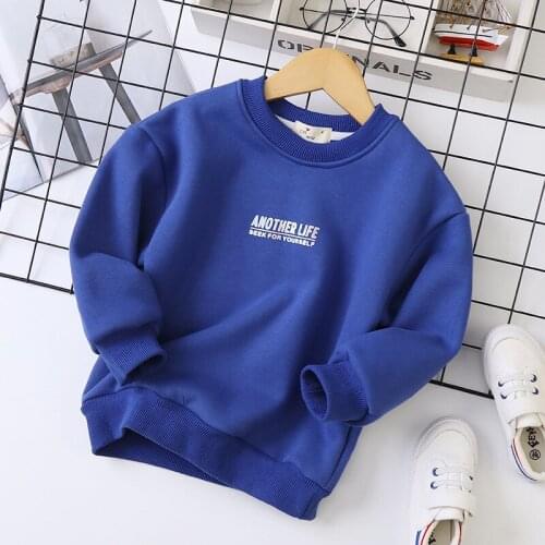 2021 boys spring and autumn new plus velvet letter printing round neck long-sleeved sweater childrens winter fashion warm top