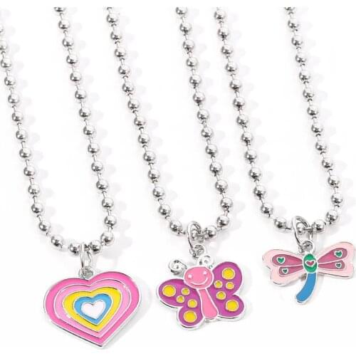 New small fresh childrens necklace pink cute butterfly love dragonfly pendant birthday and Christmas gifts for children