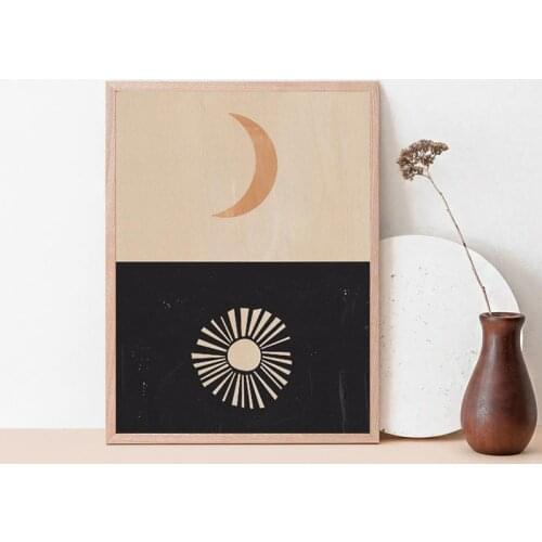 Sun and Moon Phases Print Black Celestial Art Terracotta Orange Poster Mid Century Modern Wall Art Canvas Painting Bedroom Decor