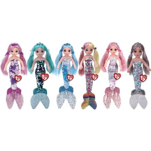 New 15cm Ty Big Eyes Flippables Sequined Cute Plush Toys Mermaid Princess Series Collecting Toys Doll Children Birthday Gifts