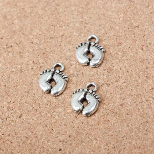 90pcs Baby Feet Footprint Charm Silver Color Bracelet Pendant Fit Diy Handmade Aesthetics Accessories Jewellery Making Supplies