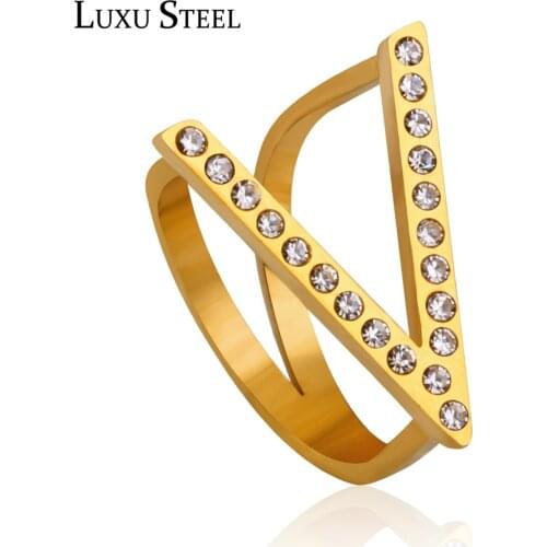 LUXUSTEEL wave ring Stainless Steel Cubic Zirconia Rings For Women anillos Gold Color Finger Rings Party Wholesale Wedding